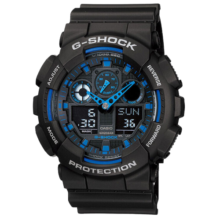 卡西欧（CASIO）G-SHOCK自动背光迷彩大表盘多功能双显防水手表男圣诞礼物 蓝针GA-100-1A2
