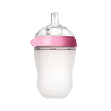 可么多么（como tomo）婴儿新生儿宽口径硅胶奶瓶 仿母乳防胀气 (3-6月)粉色 250ml