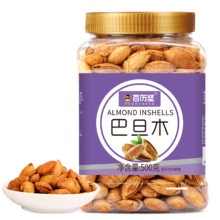 京东百亿补贴、plus会员:百历坚 罐装巴旦木500g 每日坚果炒货 休闲零食 薄壳笑口