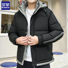 ROMON 罗蒙 2024冬季羽绒服连帽男士潮流黑色加厚外套中青年时尚休闲百搭男装 D29黑色 XL