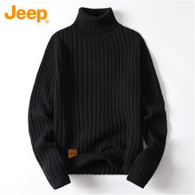 限移动端：Jeep 毛衣男秋冬季高领针织衫男士保暖上衣男装打底衫 黑色 XL