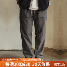 马登 工装 肌理感多口袋休闲裤松紧腰抽绳宽松直筒裤日常百搭长裤子男 咖灰色 M