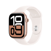 Apple/苹果 Watch Series 10 智能手表GPS款46毫米玫瑰金色铝金属表壳淡桃粉色运动型表带S/M MX293CH/B