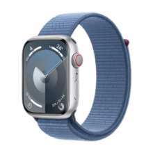 Apple/苹果 Watch Series 9 智能手表GPS+蜂窝款45毫米银色铝金属表壳凛蓝色回环式运动表带 MRPA3CH/A