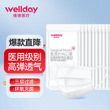 WELLDAY 维德 一次性医用外科口罩挂耳式三层无菌级防细菌防飞沫轻薄透气医用防护 白色医用外科灭菌 100只