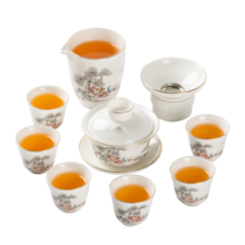 金镶玉功夫茶具套装茶壶茶杯陶羊脂玉白瓷整套家用礼品盒 描金山间流水