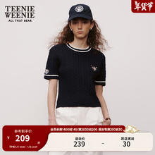 TEENIE WEENIE 小熊秋冬学院风撞色甜美绞花针织短袖上衣女 藏青色 160/S