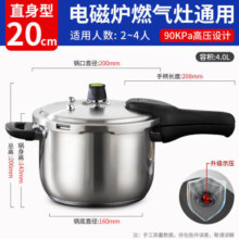爱仕达（ASD）高压锅304不锈钢压力锅安全六保险防爆炖锅煮锅 燃气明火电磁通用 直身款丨2-4人适用丨 20cm