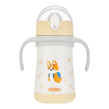 膳魔师（THERMOS）儿童水杯316l不锈钢保温杯宝宝水杯小学生吸管杯耐磨防摔可斜跨 柯基320ml（带把手）