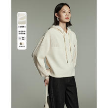 初语 灯芯绒拼接加绒卫衣女23冬季落肩短款上衣