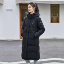 plus会员：坦博尔 24年新款95%绒羽绒服女长款连帽羽绒外套 黑色