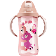 NUK德国进口宝宝吸管水杯儿童滑盖便携水壶小孩PP防摔水杯(包装微损) 粉色小熊 300ml