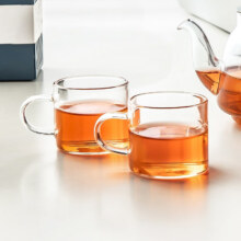 嘉德朗玻璃杯子耐热小品茗杯加厚功夫花茶杯套装高温家居办公带把手水杯 100ml 2只 装