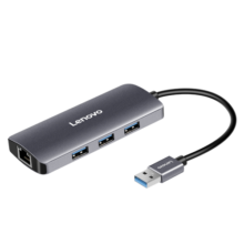 联想（Lenovo）USB3.0分线器拓展坞扩展坞转千兆网口RJ45有线网卡转接头笔记本电脑USB扩展小新一拖四转换器