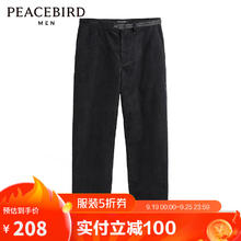 太平鸟 男装冬季直筒灯芯绒休闲长裤 B2GBD4339 黑色1（锥型） L