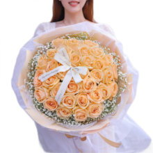 花递鲜花速递33朵玫瑰花束生日礼物送女朋友送老婆全国同城配送当日达 【甜蜜相望】33朵香槟| AA58 平时价