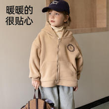 贝肽斯 USBETTAS 儿童摇粒绒外套冬季男童女童上衣宝宝加绒加厚连帽卫衣S