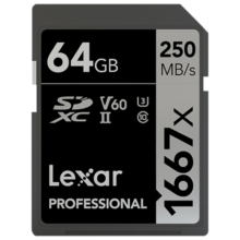 Lexar雷克沙SD卡相机内存卡V60 UHS-II高速单反相机存储大卡sd卡 64G黑卡V60 读速250MB 写速120MB