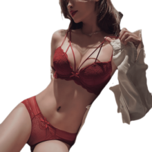 PEANOJEAN性感内衣女红色结婚小胸聚拢收副乳调整型显胸大加厚本命年文胸套装W8740 酒红色套装 70A
