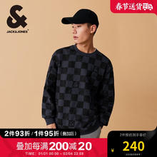 杰克琼斯 男士圆领字母棋盘格长袖卫衣 224333078