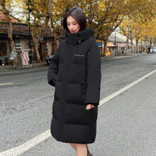 雪中飞2024新款连帽加厚百搭女士长款羽绒服时尚百搭保暖防寒休闲大气 黑色|8056 160/84A