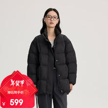 ERAL 艾莱依 限时清仓！女士中长款羽绒服围巾款新款鸭绒外套 炭黑
