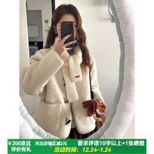 FOURDATRY 感仿羊羔毛夹克女秋冬季宽松显瘦小个子短款厚毛呢外套大 杏色 均码