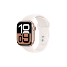 Apple/苹果 Watch Series 10 智能手表GPS款42毫米玫瑰金色铝金属表壳淡桃粉色运动型表带S/M MX1R3CH/B