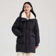 20点：ERAL 艾莱依 女士仿羊羔毛收腰拼接双层领羽绒服
