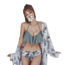 柯帛（KEBO） 泳衣女三件套韩国温泉小香风比基尼分体裙式罩衫小胸聚拢泳装 绿色 M