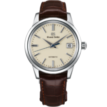 冠蓝狮（Grand Seiko）  冠蓝狮gs机械复古奶油面系列鳄鱼皮表带正装大三针男表 现货SBGR261G