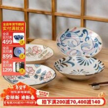 日本进口，Mino Yaki 美浓烧 创意家用釉下彩陶瓷餐盘 南国彩绘 8英寸