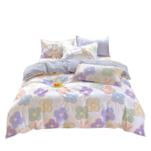 AIDLI 40支纯棉印花被套四件套 阳光花朵-绿 150*200cm三件套（1.2m床）