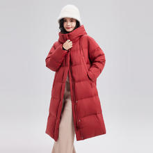 雪中飞 秋冬百搭女士长款连帽过膝羽绒服 160/84A 铁锈红|1177