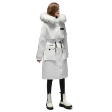 鸭鸭女装直销|羽绒服女中长款大毛领长款过膝女士可拆帽极寒加厚外套HS 白色 155/80A