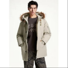 20点开始：JACK&JONES 杰克·琼斯 宽松连帽大毛领 中长款工装风羽绒服