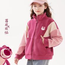 Disney 迪士尼 草莓熊女童外套秋冬款儿童棒球服2024新款中大童洋气加绒上衣