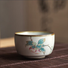 余着 原矿月白釉汝窑主人杯品茗杯子陶瓷功夫茶具精品茶杯可养开片 月白-苹果 1盏