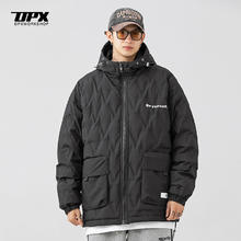 Dpx Workshop DPX冬季菱形格连帽羽绒服男潮90白鸭绒轻薄运动休闲大码外套
