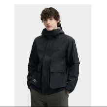 plus会员，预售：FILA FUSION 斐乐潮牌 官方男士梭织外套 上衣 正黑色-BK XL