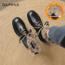 DAPHNE 达芙妮 加绒马丁靴女款2024新款英伦风短靴女秋冬季皮毛一体雪地靴