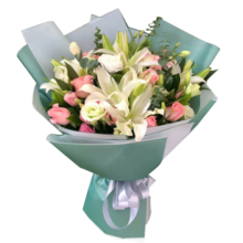 欣尚鲜花速递香水百合花玫瑰花送生日礼物女友全国同城配送 11朵白百合9朵粉玫瑰—祝福款