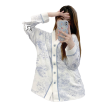 婧麒（JOYNCLEON）月子服秋冬季孕妇纯棉可哺乳睡衣产前产后透气舒适蓝XL Jyz47149