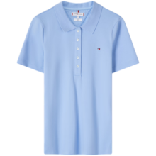 TOMMY HILFIGER【经典五粒扣】女珠地棉商务通勤净色修身短袖POLO衫37823 天蓝色C1Z M (推荐：105-115斤)