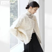 对白 女士冬装流苏盘扣装饰薄款外套