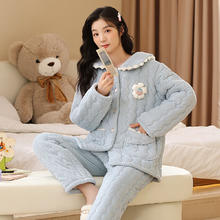 香蜜闺秀 GOSO 暖冬可外穿长袖开衫女士家居服棉服保暖睡衣套装 W3403007（粉蓝） XL