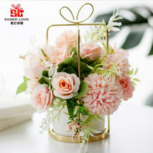 爱已装糖 SUGER LOVE 仿真花假花摆件塑料花玫瑰花金属陶瓷花瓶客厅摆件餐桌花摆花粉色