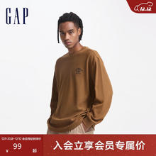 Gap 男女装2024初秋logo网眼布肌理感长袖T恤休闲上衣636993
