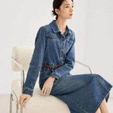 对白 复古港风女式牛仔连衣裙