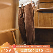 马登 工装复古重磅灯芯绒休闲裤双褶条绒长裤子纯棉垂感百搭直筒裤